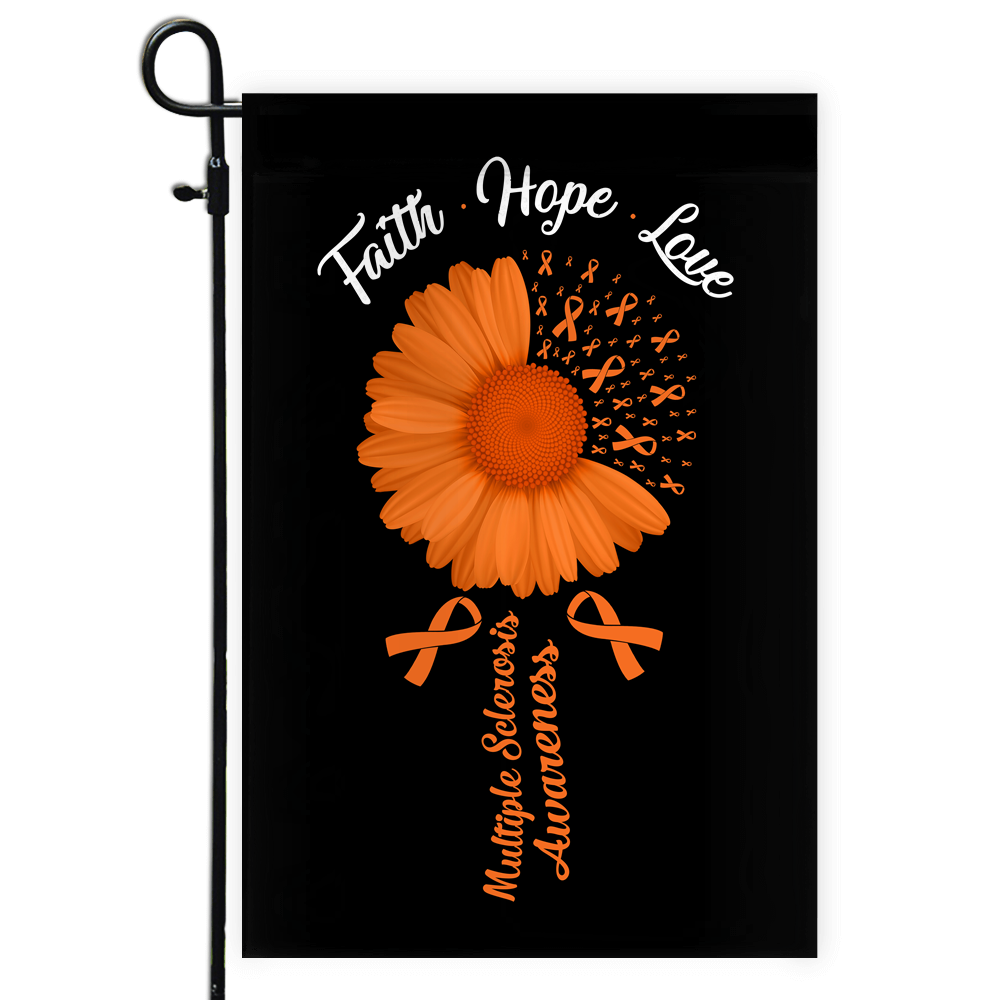 Faith Hope Love Multiple Sclerosis Awareness Flag Daisy Flower Orange Ribbon Flag | Teecentury.com
