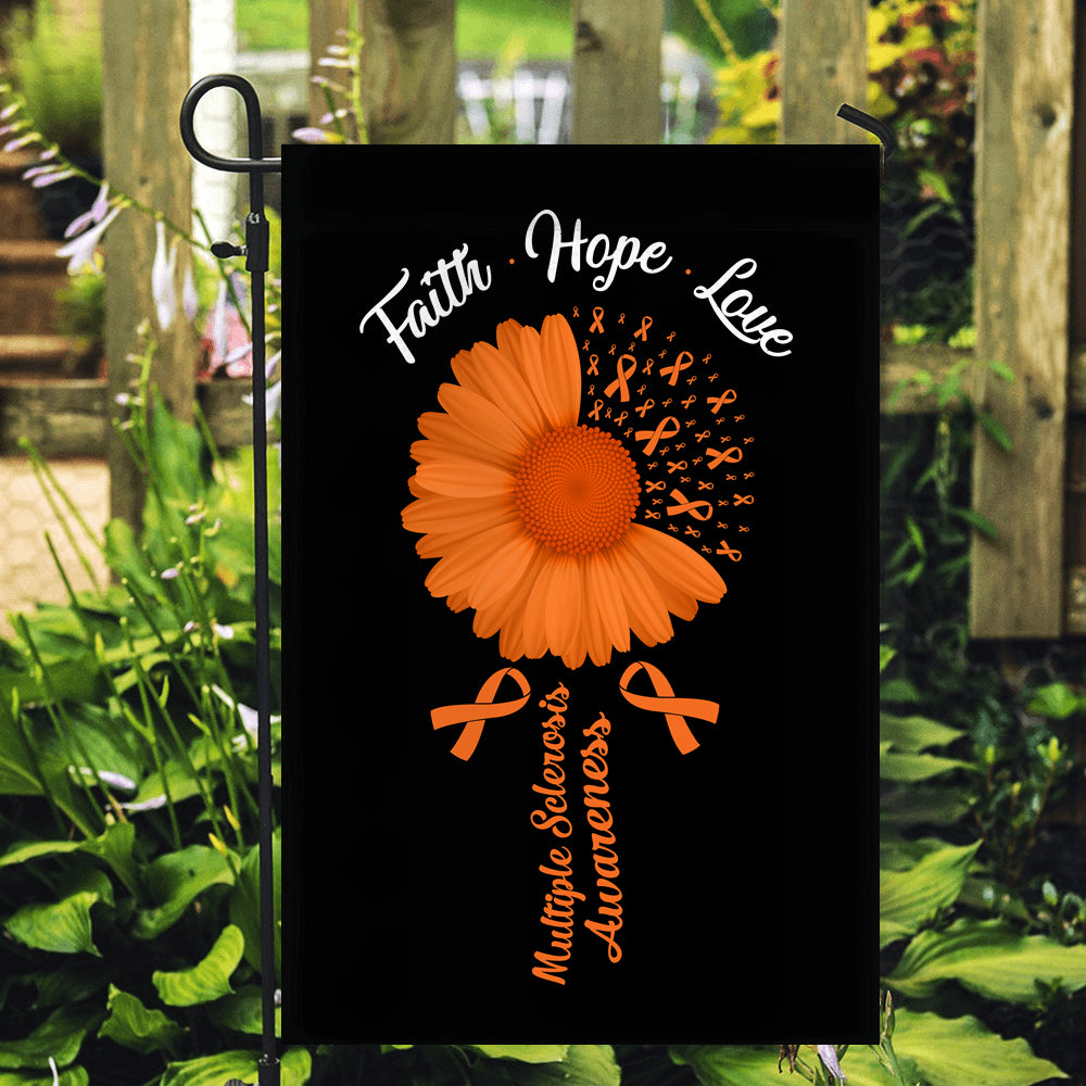 Faith Hope Love Multiple Sclerosis Awareness Flag Daisy Flower Orange Ribbon Flag | Teecentury.com