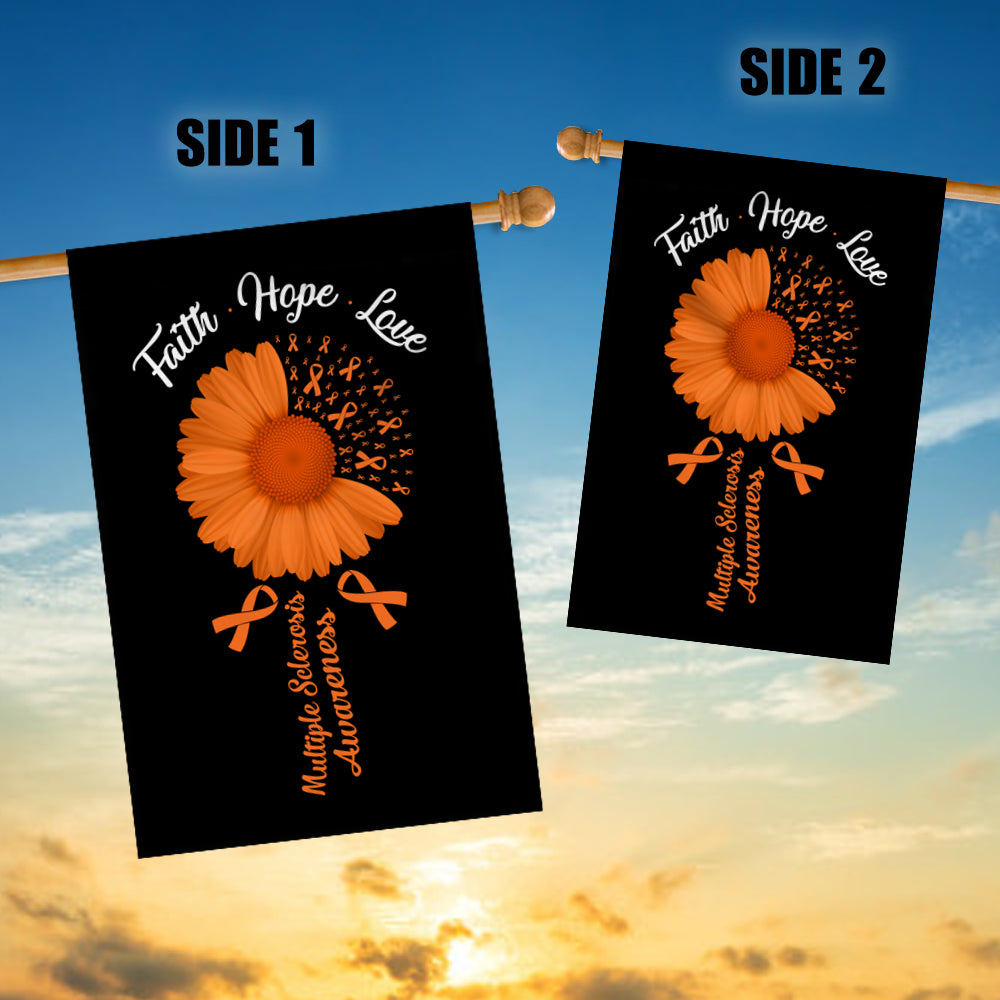 Faith Hope Love Multiple Sclerosis Awareness Flag Daisy Flower Orange Ribbon Flag | Teecentury.com