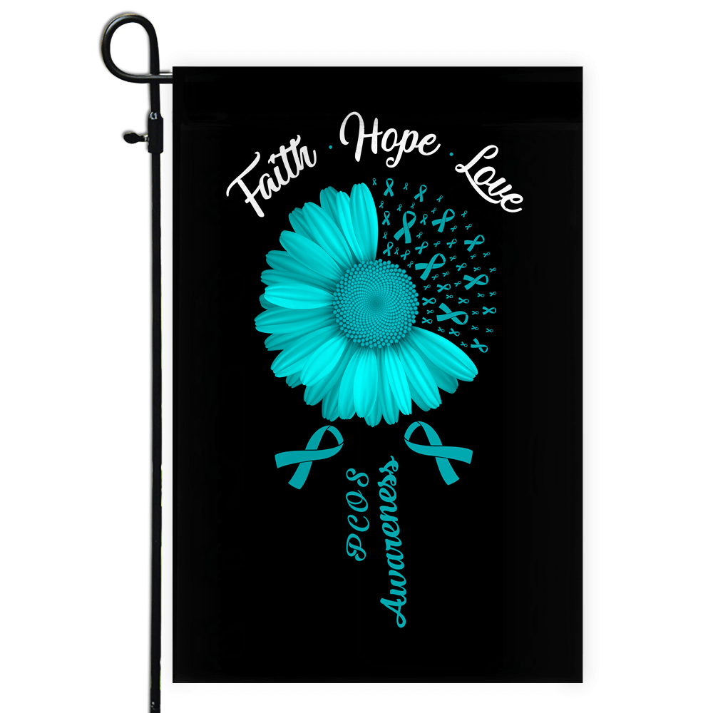 Faith Hope Love PCOS Awareness Flag Daisy Flower Teal Ribbon Flag | Teecentury.com