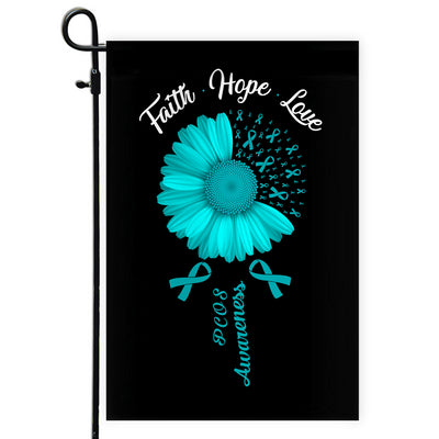 Faith Hope Love PCOS Awareness Flag Daisy Flower Teal Ribbon Flag | Teecentury.com