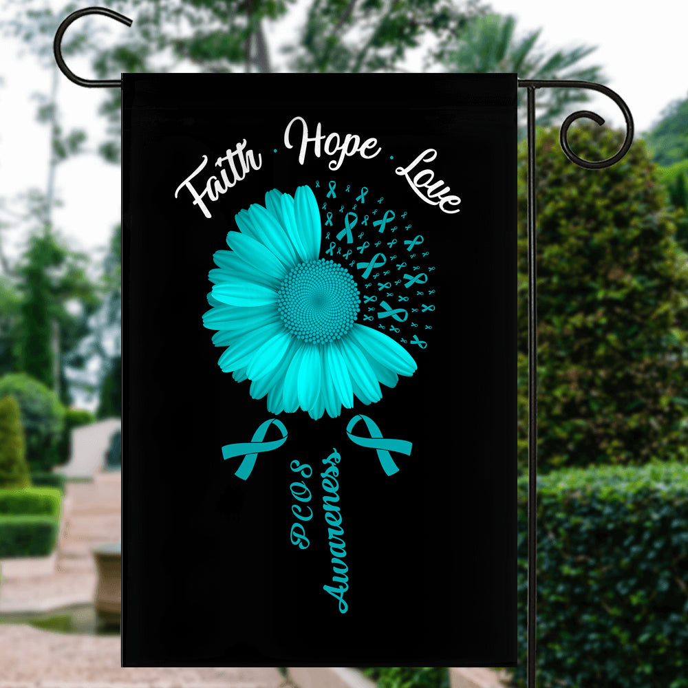 Faith Hope Love PCOS Awareness Flag Daisy Flower Teal Ribbon Flag | Teecentury.com