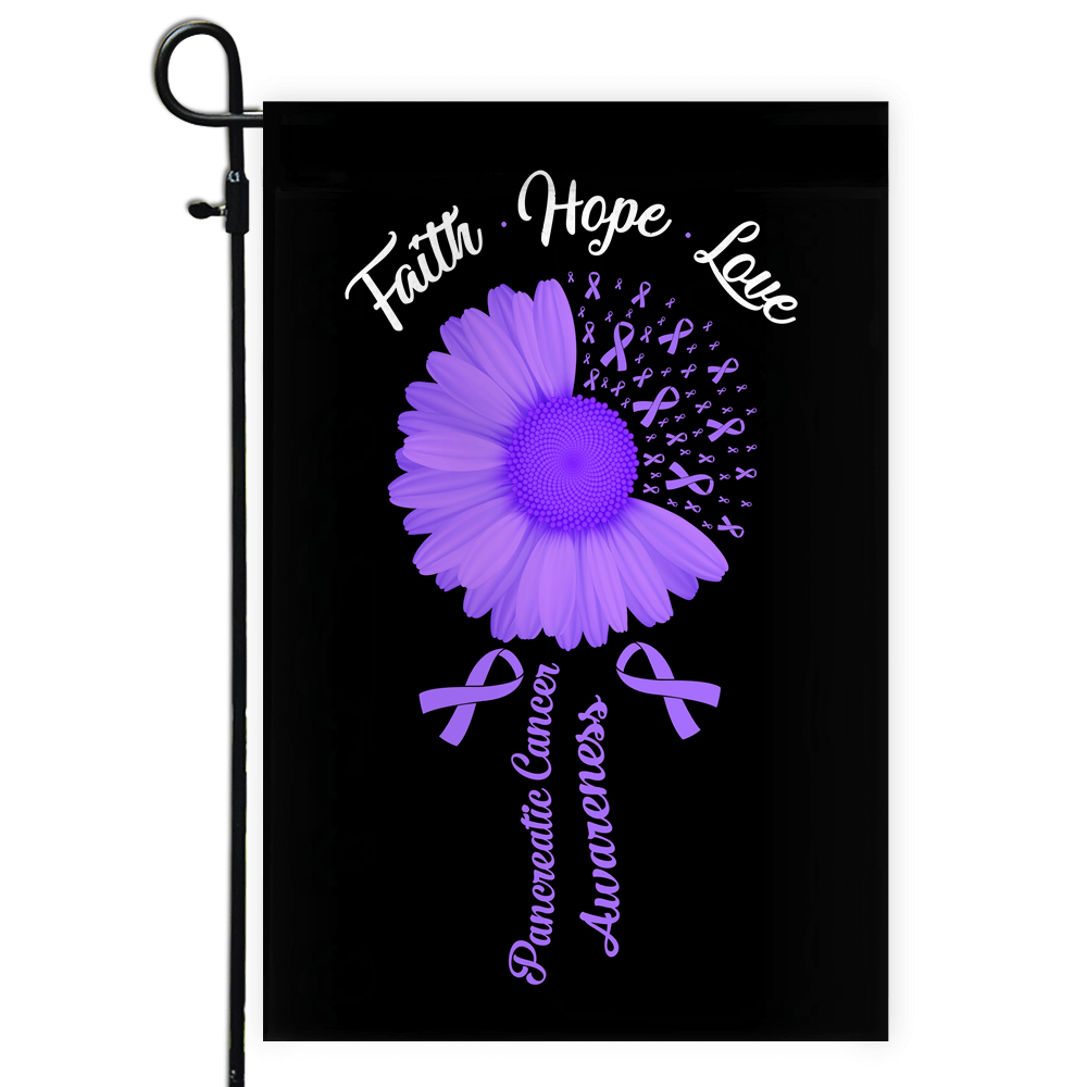 Faith Hope Love Pancreatic Cancer Awareness Flag Daisy Flower Purple Ribbon Flag | Teecentury.com