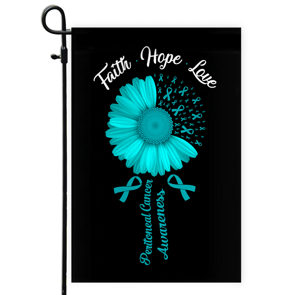 Faith Hope Love Peritoneal Cancer Awareness Flag Daisy Flower Teal Ribbon Flag | Teecentury.com