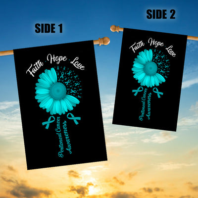 Faith Hope Love Peritoneal Cancer Awareness Flag Daisy Flower Teal Ribbon Flag | Teecentury.com