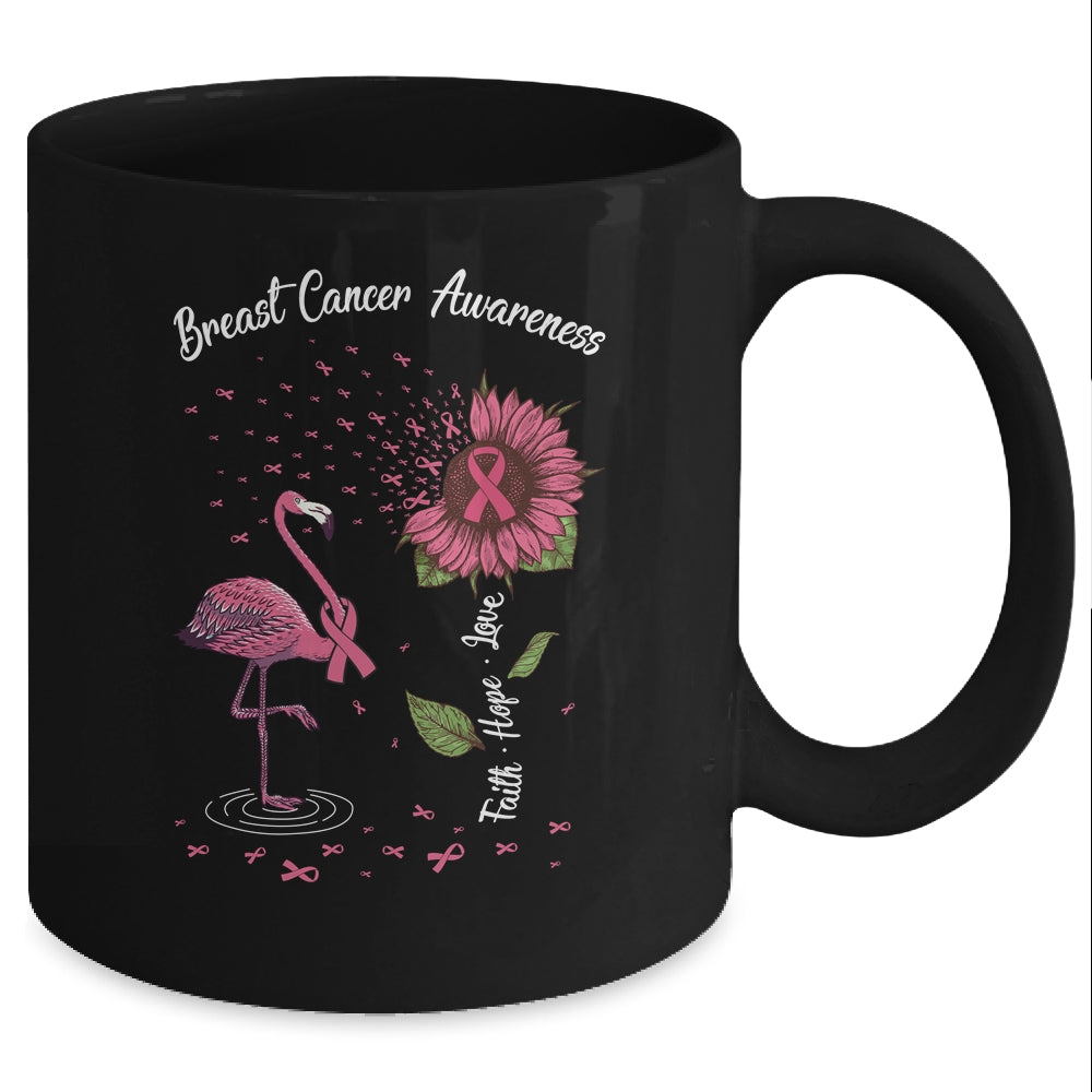 Faith Hope Love Pink Flamingo Ribbon Breast Cancer Awareness Mug Coffee Mug | Teecentury.com
