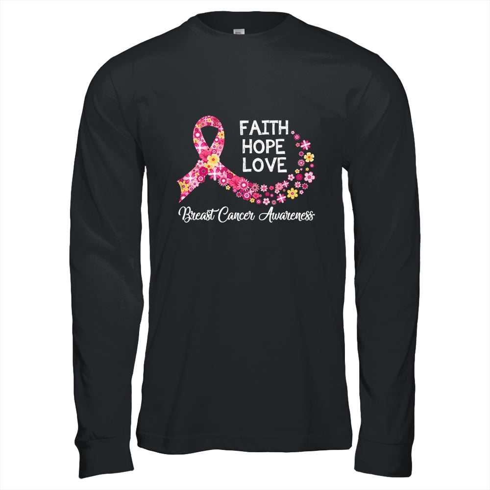 Faith Hope Love Pink Ribbon Flower Breast Cancer Awareness T-Shirt & Hoodie | Teecentury.com