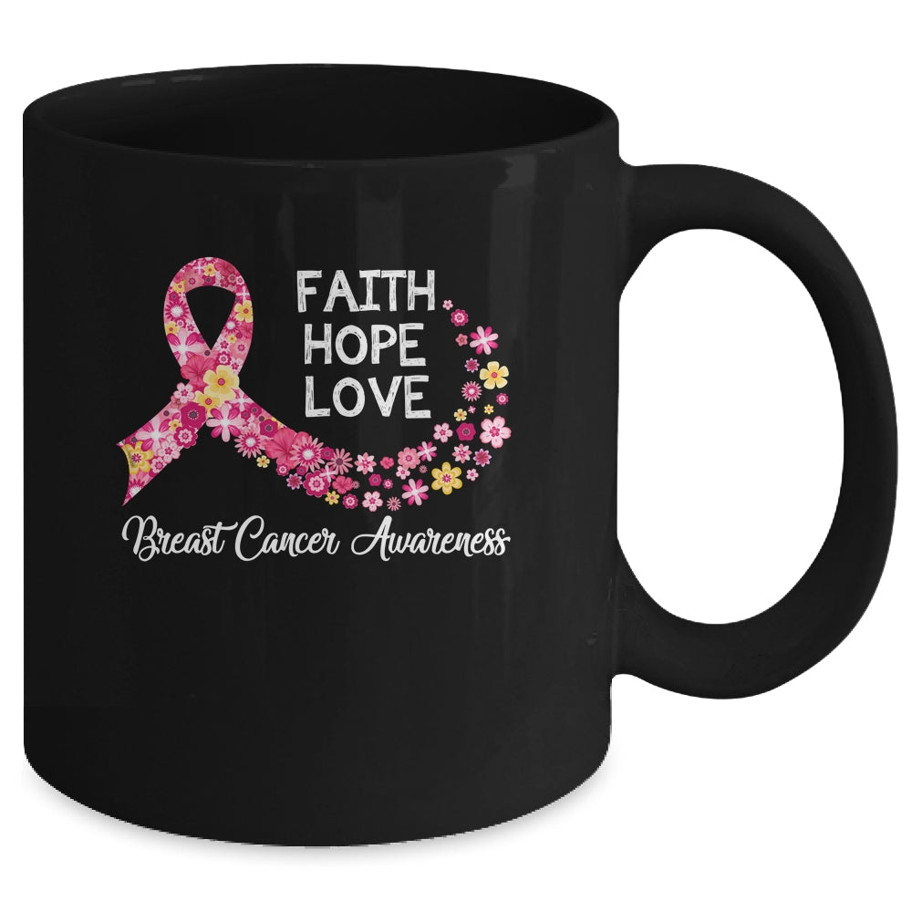 Faith Hope Love Pink Ribbon Flower Breast Cancer Awareness Mug Coffee Mug | Teecentury.com