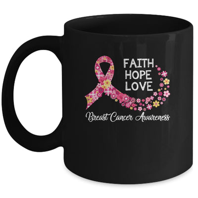 Faith Hope Love Pink Ribbon Flower Breast Cancer Awareness Mug Coffee Mug | Teecentury.com