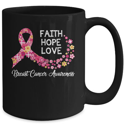 Faith Hope Love Pink Ribbon Flower Breast Cancer Awareness Mug Coffee Mug | Teecentury.com