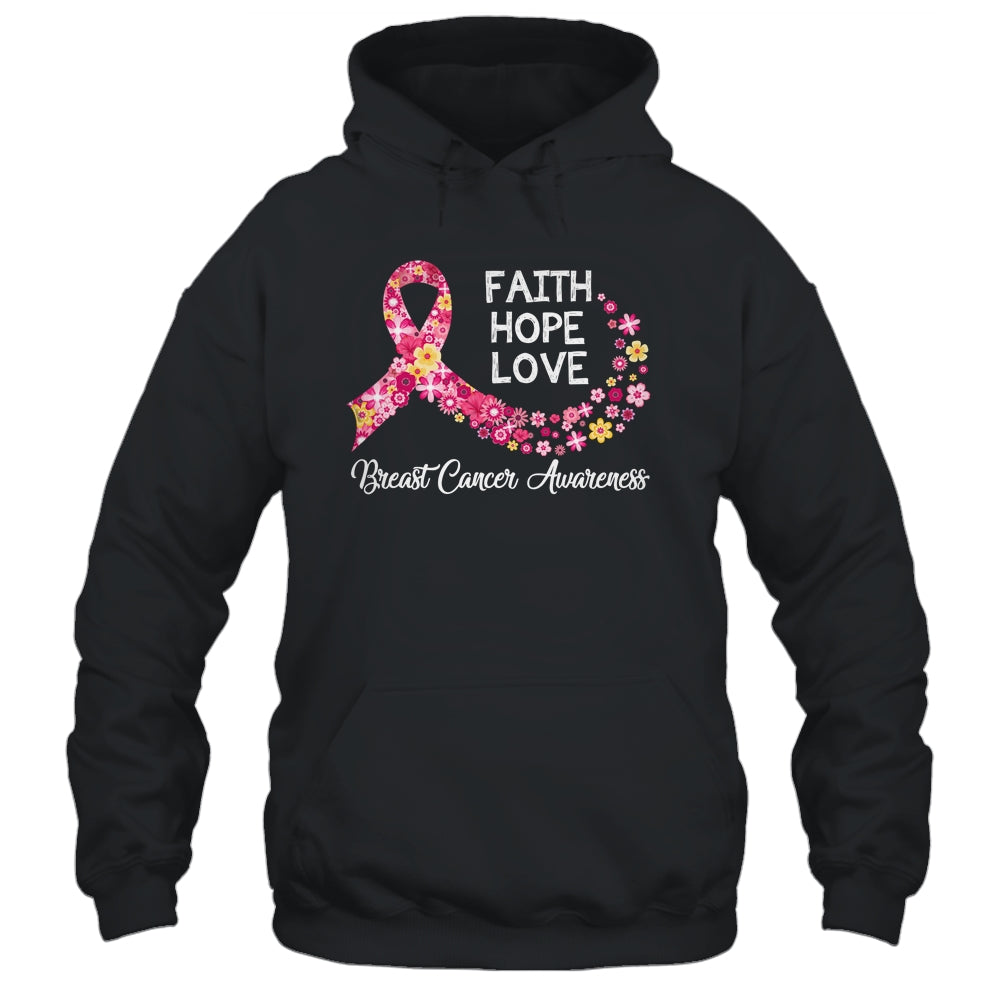 Faith Hope Love Pink Ribbon Flower Breast Cancer Awareness T-Shirt & Hoodie | Teecentury.com