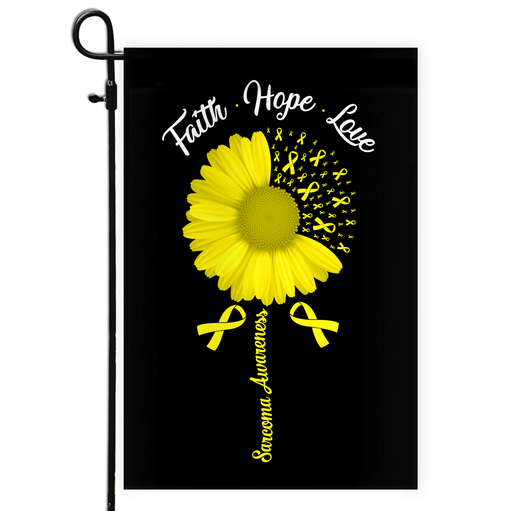 Faith Hope Love Sarcoma Awareness Flag Daisy Flower Yellow Ribbon Flag | Teecentury.com
