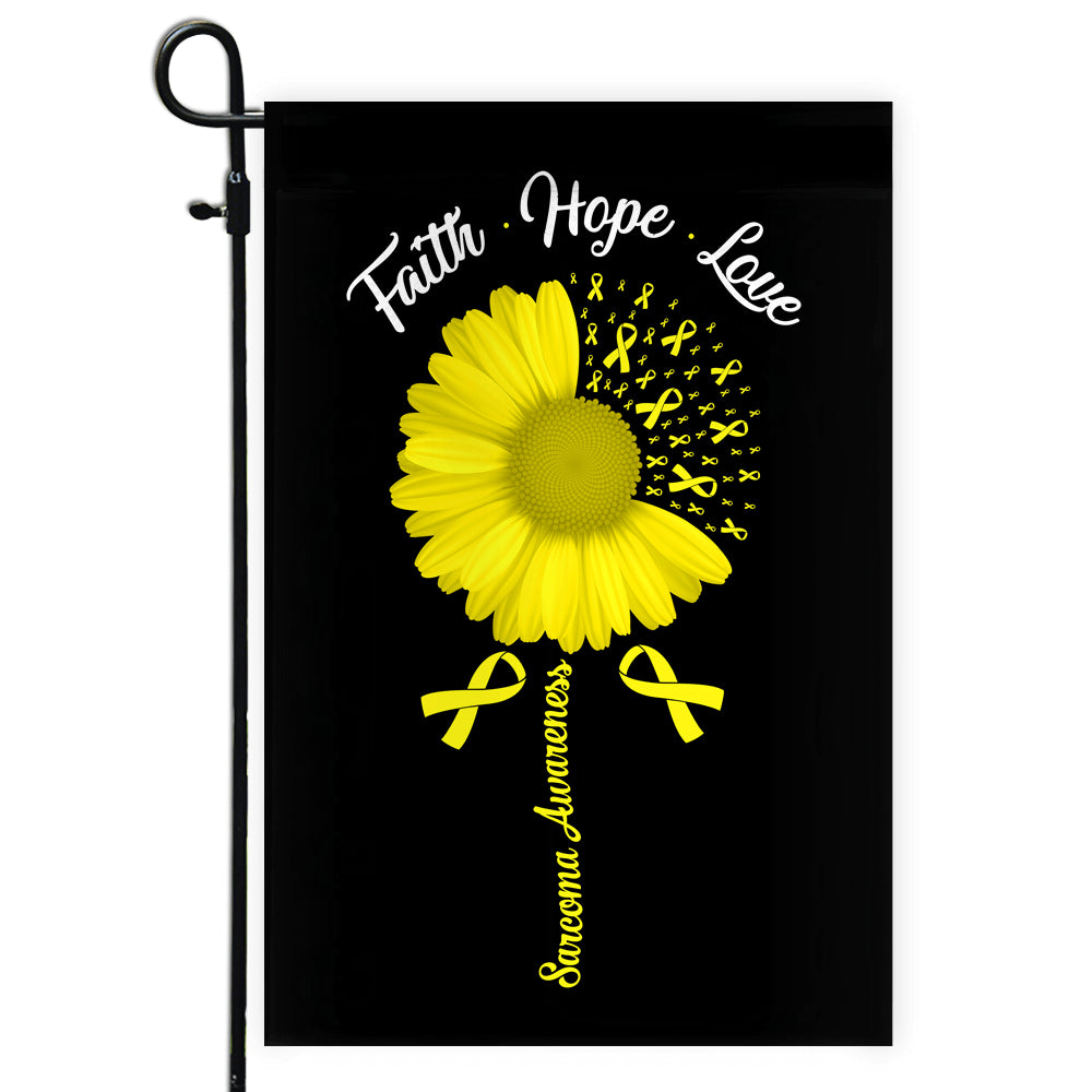 Faith Hope Love Sarcoma Awareness Flag Daisy Flower Yellow Ribbon Flag | Teecentury.com