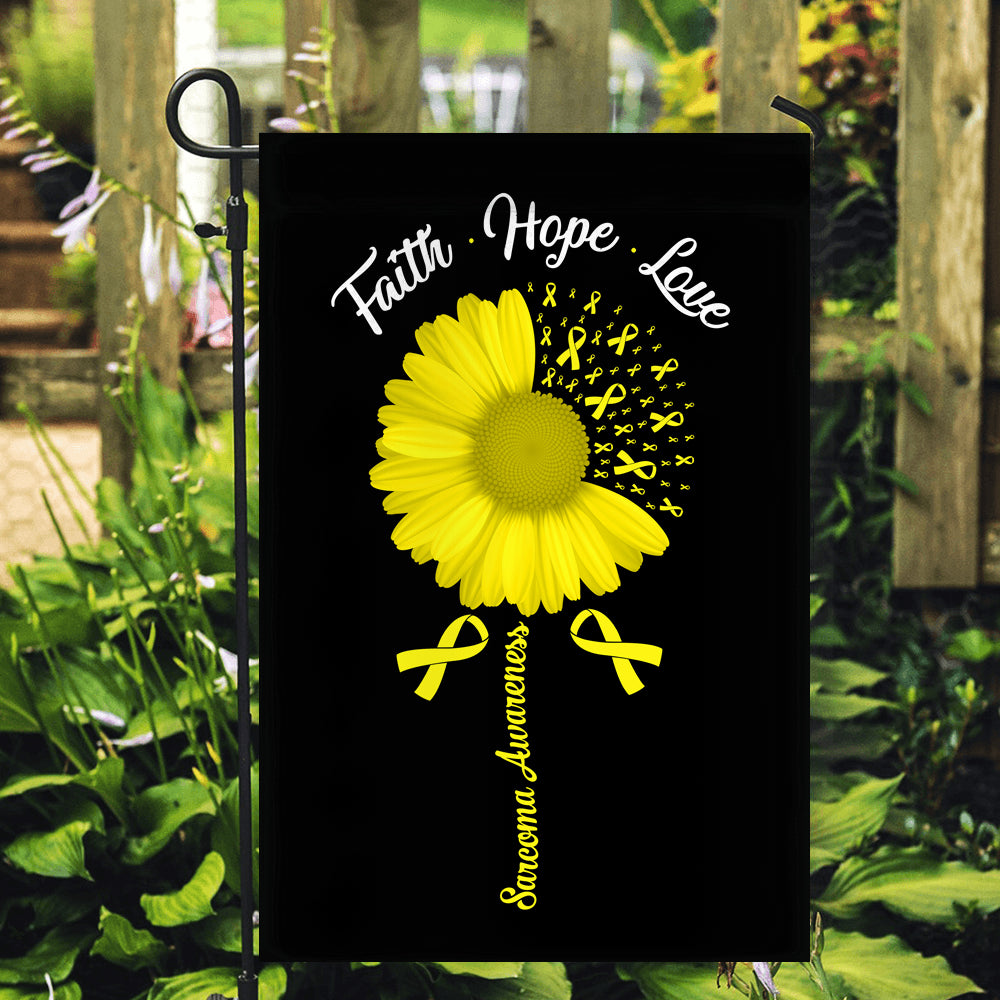 Faith Hope Love Sarcoma Awareness Flag Daisy Flower Yellow Ribbon Flag | Teecentury.com