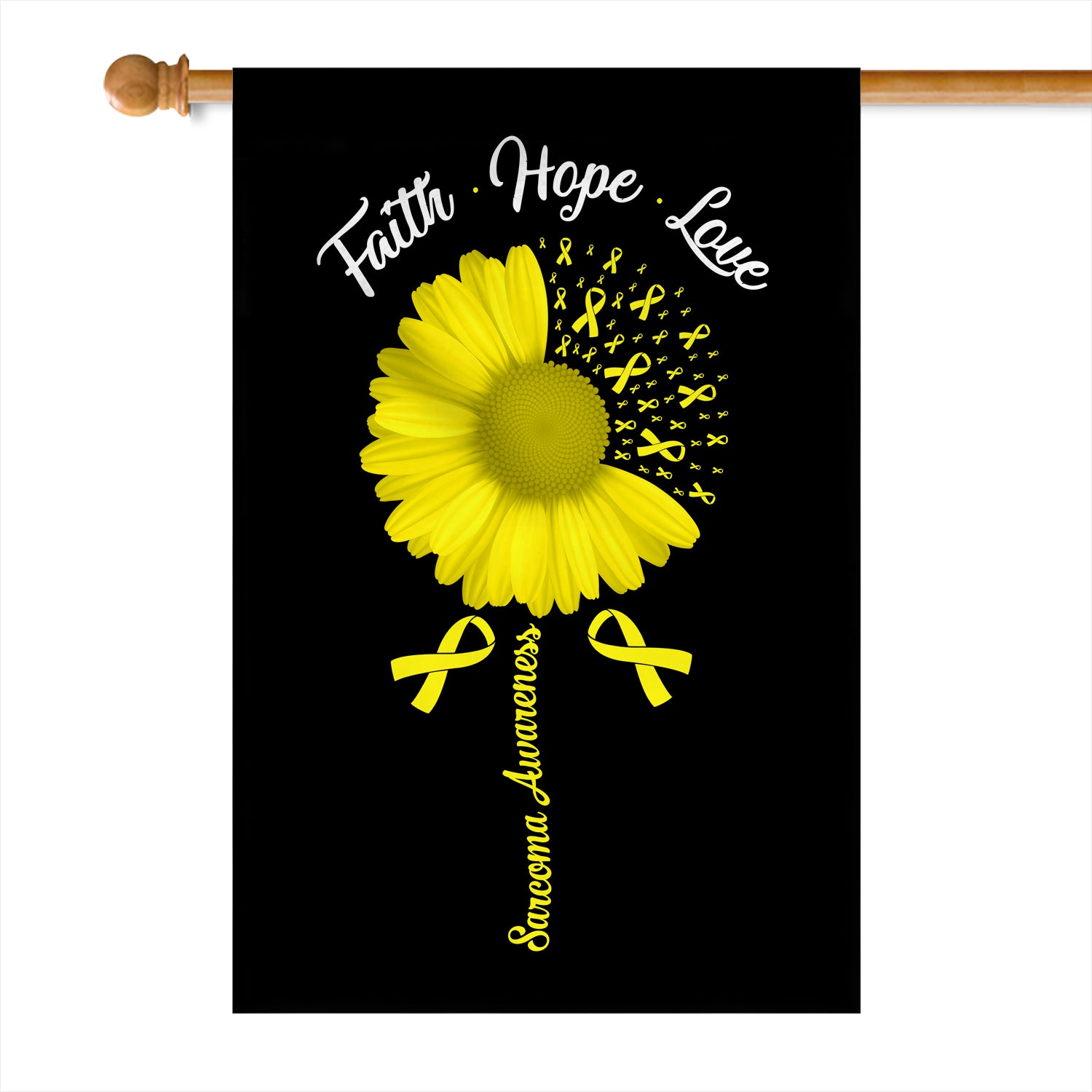Faith Hope Love Sarcoma Awareness Flag Daisy Flower Yellow Ribbon Flag | Teecentury.com