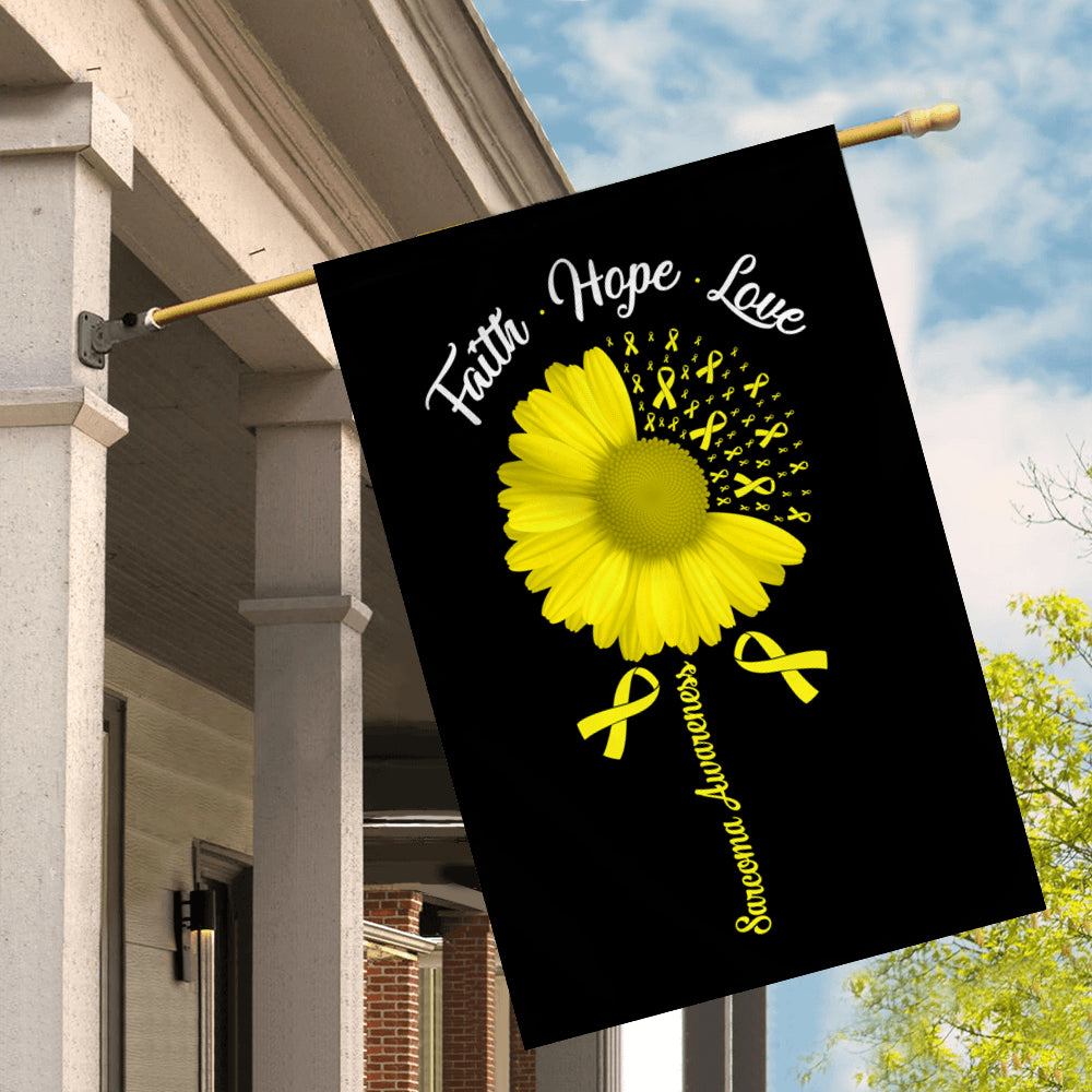 Faith Hope Love Sarcoma Awareness Flag Daisy Flower Yellow Ribbon Flag | Teecentury.com