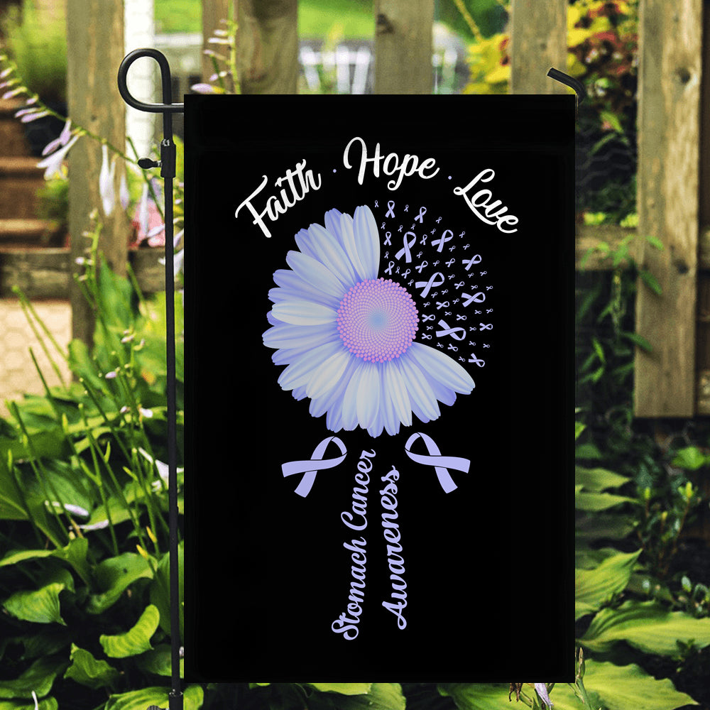 Faith Hope Love Stomach Cancer Awareness Flag Daisy Flower Periwinkle Ribbon Flag | Teecentury.com