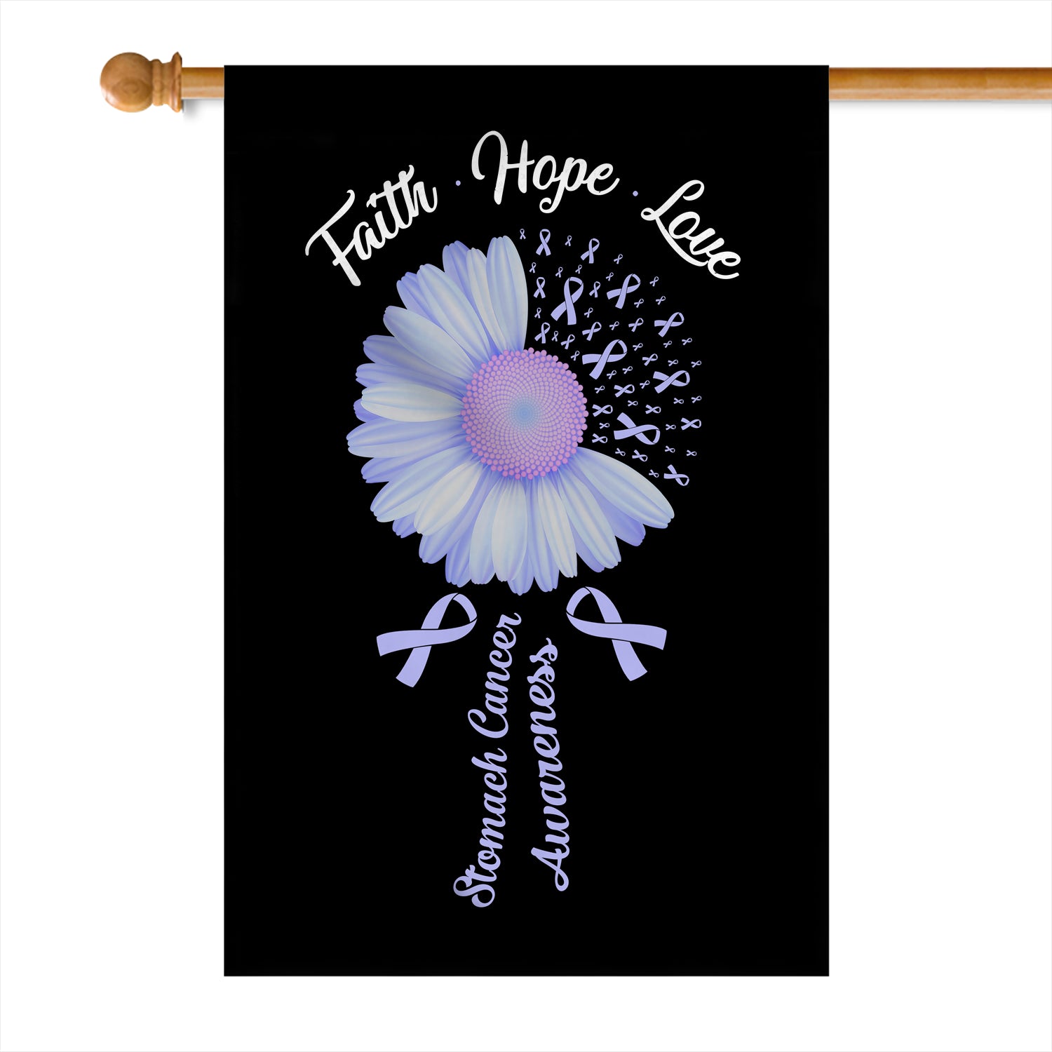 Faith Hope Love Stomach Cancer Awareness Flag Daisy Flower Periwinkle Ribbon Flag | Teecentury.com