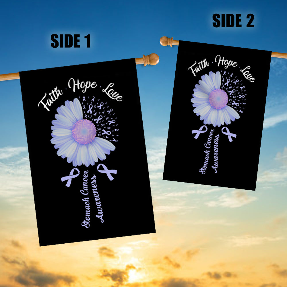 Faith Hope Love Stomach Cancer Awareness Flag Daisy Flower Periwinkle Ribbon Flag | Teecentury.com