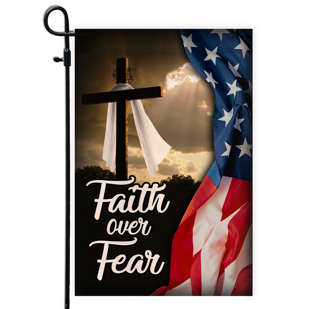 Faith Over Fear Jesus Christian Cross American Flag Flag | Teecentury.com