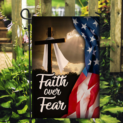 Faith Over Fear Jesus Christian Cross American Flag Flag | Teecentury.com