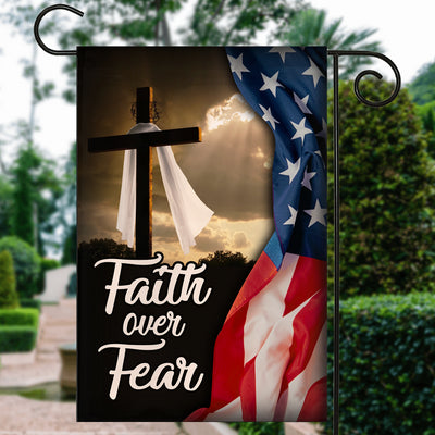 Faith Over Fear Jesus Christian Cross American Flag Flag | Teecentury.com