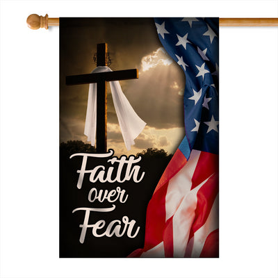 Faith Over Fear Jesus Christian Cross American Flag Flag | Teecentury.com