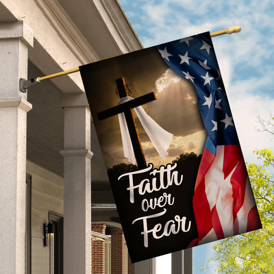 Faith Over Fear Jesus Christian Cross American Flag Flag | Teecentury.com