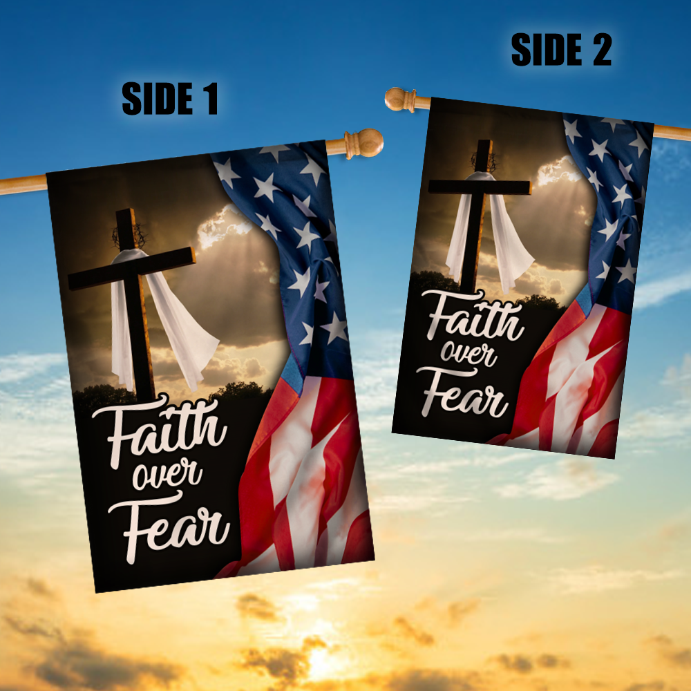 Faith Over Fear Jesus Christian Cross American Flag Flag | Teecentury.com