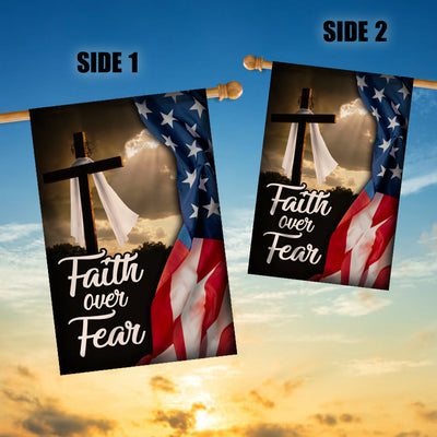 Faith Over Fear Jesus Christian Cross American Flag Flag | Teecentury.com