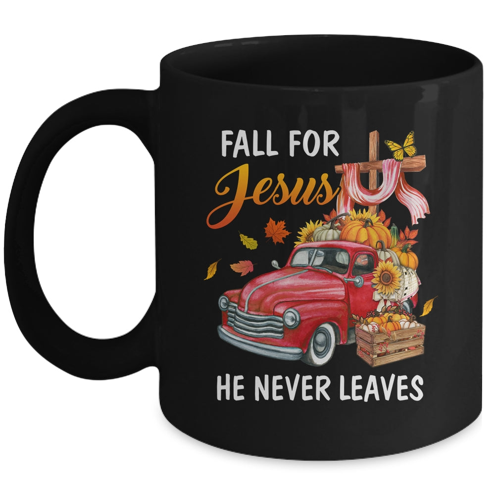 Fall For Jesus He Never Leaves Autumn Christian Prayer Women Mug | teecentury