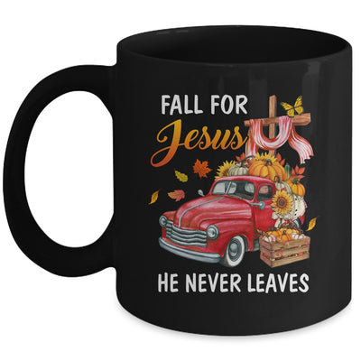 Fall For Jesus He Never Leaves Autumn Christian Prayer Women Mug | teecentury