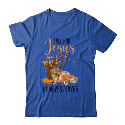 Fall For Jesus He Never Leaves Thanksgiving Pumpkin Truck T-Shirt & Hoodie | Teecentury.com