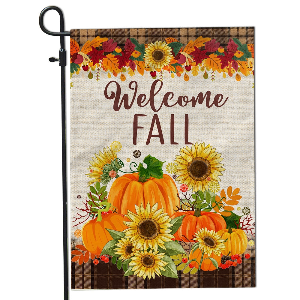 Fall Garden Flag Welcome Autumn Pumpkin Sunflowers for Farmhouse Lawn Flag | Teecentury.com