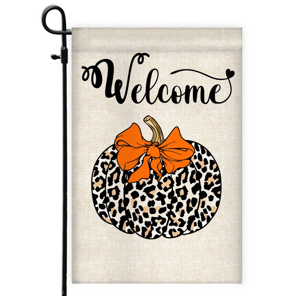 Fall Pumpkin Leopard Welcome Flags Autumn Seasonal Home Flag | Teecentury.com