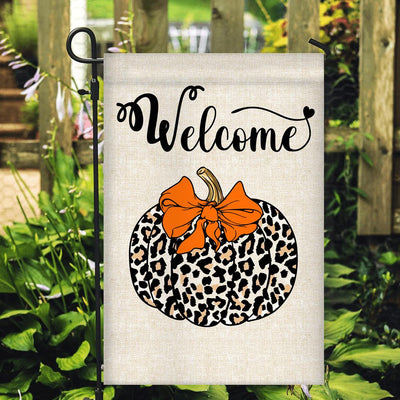 Fall Pumpkin Leopard Welcome Flags Autumn Seasonal Home Flag | Teecentury.com