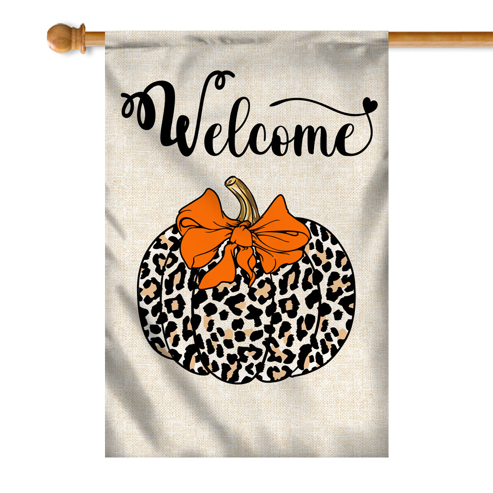 Fall Pumpkin Leopard Welcome Flags Autumn Seasonal Home Flag | Teecentury.com