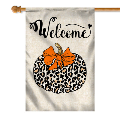 Fall Pumpkin Leopard Welcome Flags Autumn Seasonal Home Flag | Teecentury.com