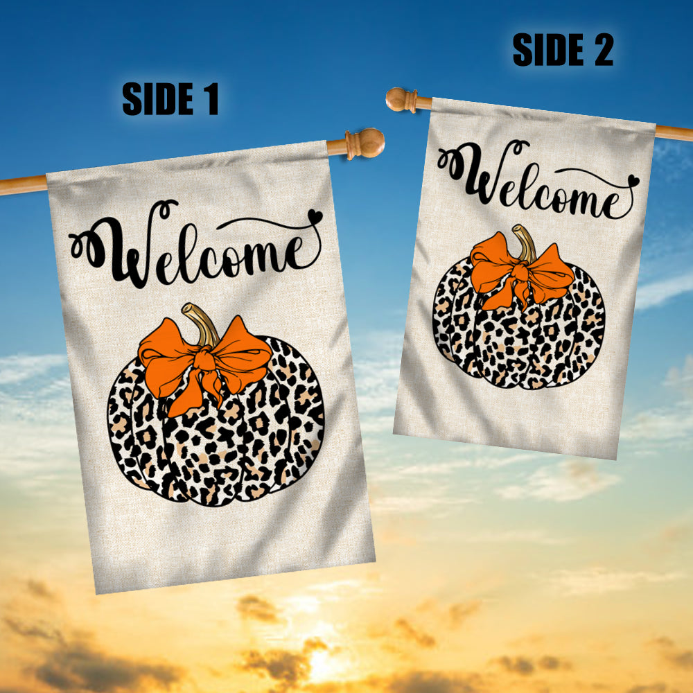 Fall Pumpkin Leopard Welcome Flags Autumn Seasonal Home Flag | Teecentury.com