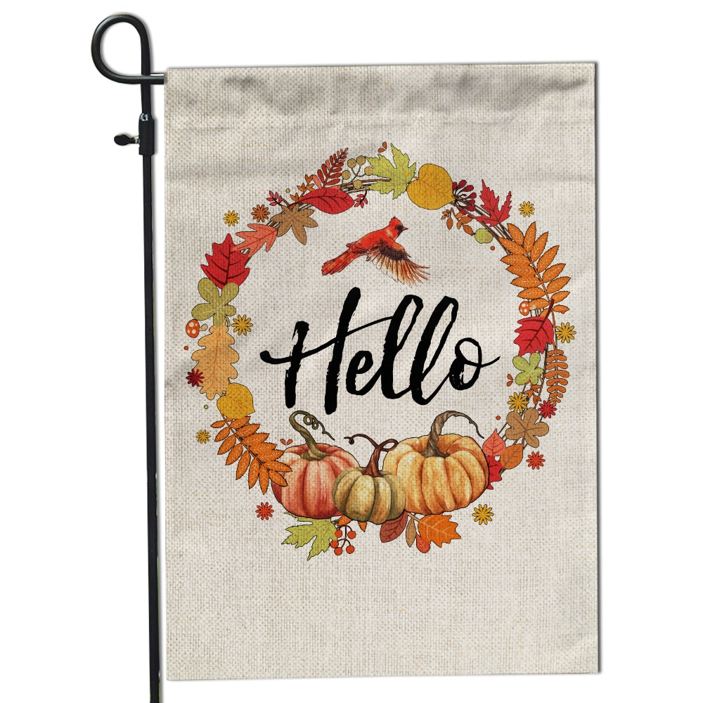 Fall Pumpkin Thanksgiving Day Hello Welcome Flag Wreath Flag | Teecentury.com