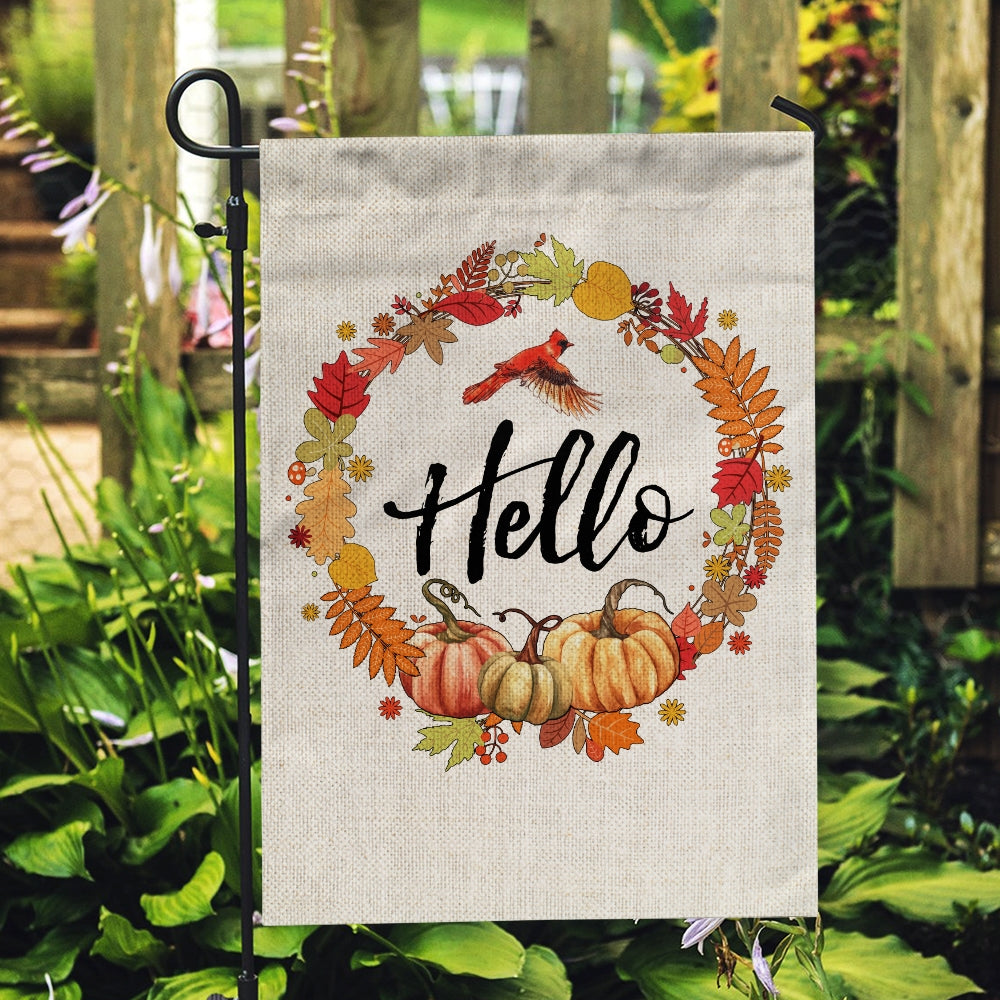 Fall Pumpkin Thanksgiving Day Hello Welcome Flag Wreath Flag | Teecentury.com