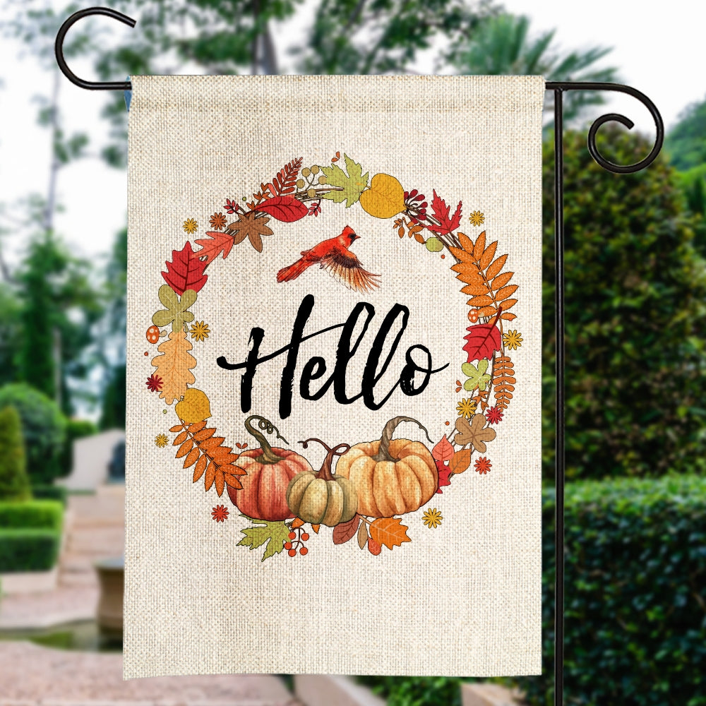 Fall Pumpkin Thanksgiving Day Hello Welcome Flag Wreath Flag | Teecentury.com