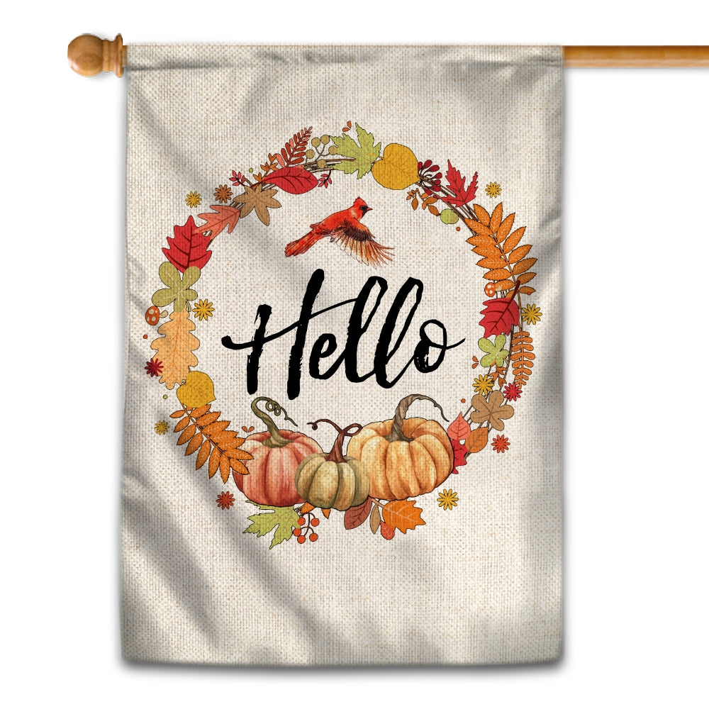 Fall Pumpkin Thanksgiving Day Hello Welcome Flag Wreath Flag | Teecentury.com