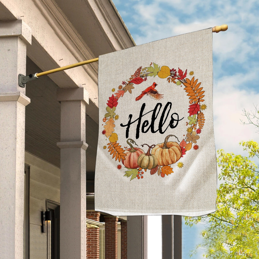 Fall Pumpkin Thanksgiving Day Hello Welcome Flag Wreath Flag | Teecentury.com