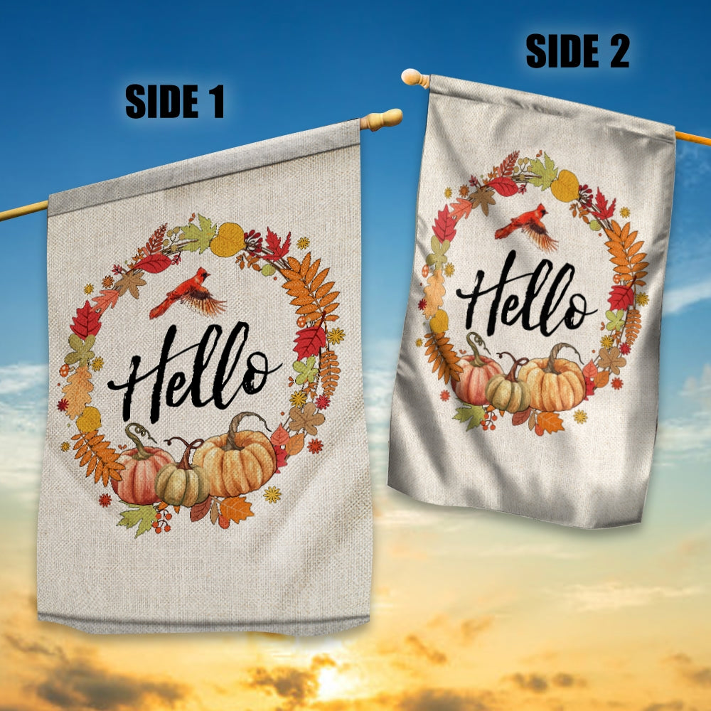 Fall Pumpkin Thanksgiving Day Hello Welcome Flag Wreath Flag | Teecentury.com