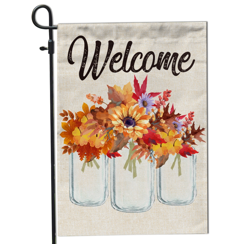 Fall Welcome Flag Floral Vertical Rustic Farmhouse Seasonal Holiday Flag | Teecentury.com