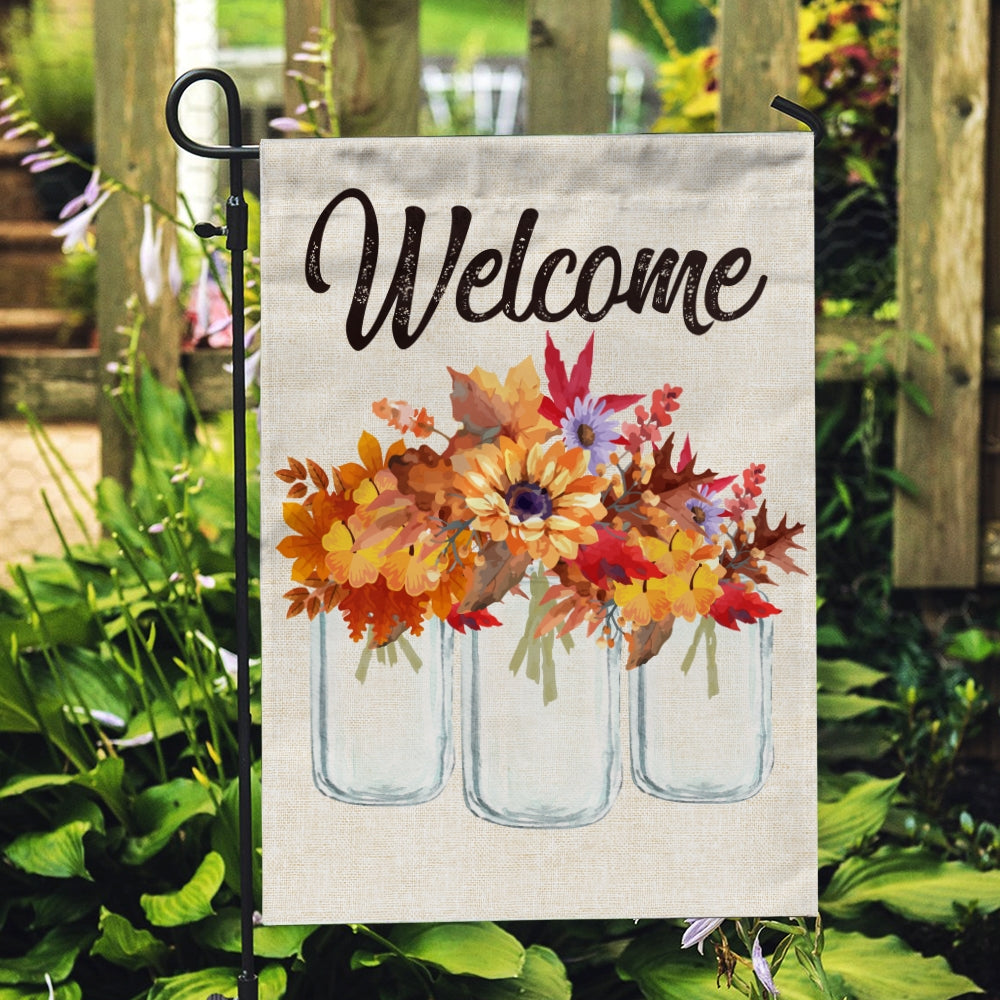 Fall Welcome Flag Floral Vertical Rustic Farmhouse Seasonal Holiday Flag | Teecentury.com