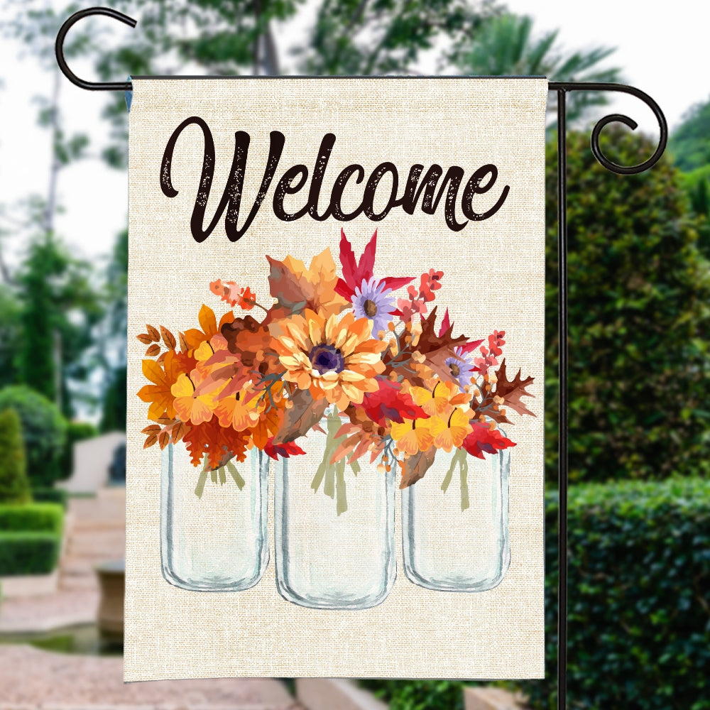Fall Welcome Flag Floral Vertical Rustic Farmhouse Seasonal Holiday Flag | Teecentury.com