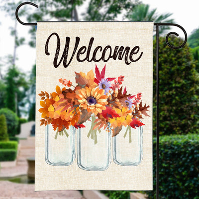 Fall Welcome Flag Floral Vertical Rustic Farmhouse Seasonal Holiday Flag | Teecentury.com