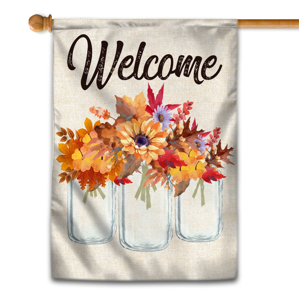 Fall Welcome Flag Floral Vertical Rustic Farmhouse Seasonal Holiday Flag | Teecentury.com